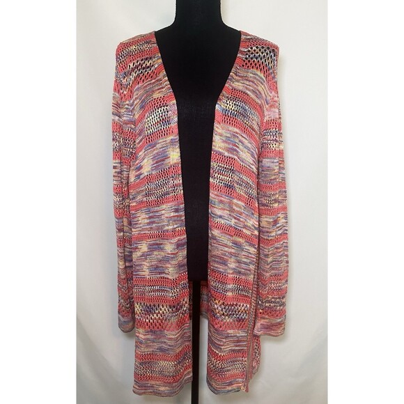 Studio JPR Open Front Cardigan Multi-Color Open Knit Boho Women's LARGE - Picture 1 of 11